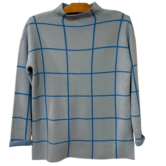 Ann Taylor LOFT | Sweater Blue Windowpane Mock Neck NWT- Size Small - Picture 1 of 7